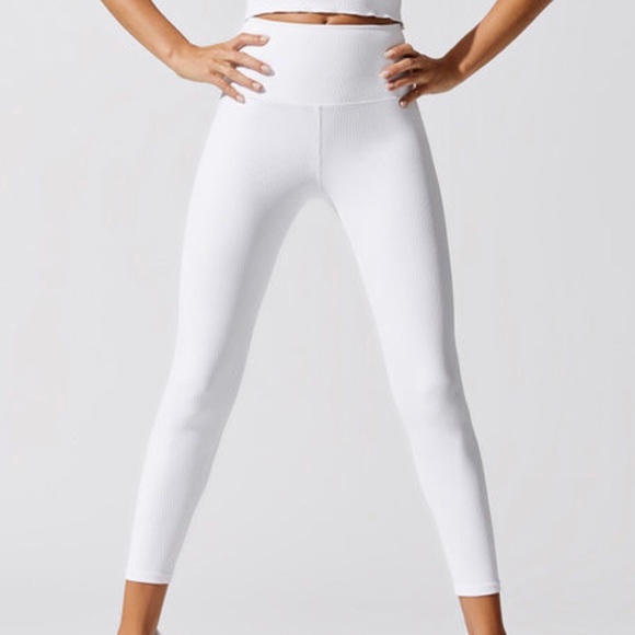 Carbon38 Ribbed Regular Rise 7/8 Legging White - Picture 2 of 8